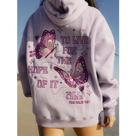 Pink Palm Puff Hoodie back
