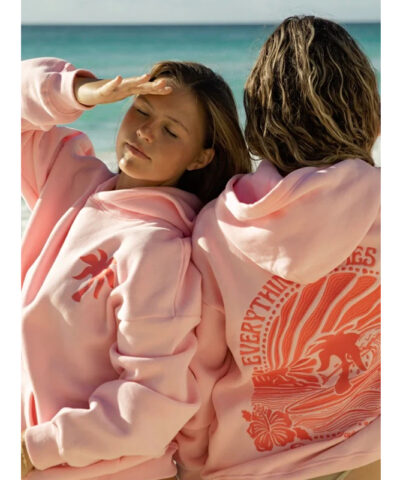 Pink Palm Puff Hoodie front1