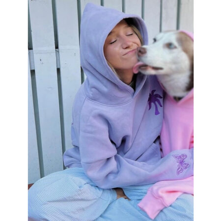 Pink Palm Puff Hoodie front2