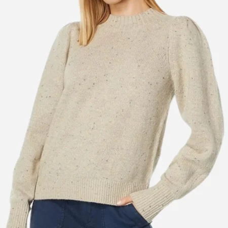 Ashley Movie The Merry Gentlemen 2024 Britt Robertson Beige Speckled Crewneck Sweater