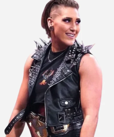 Australian Wrestler Rhea Ripley WWE Clash At The Castle Black Studded Leather Vest