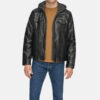 Black Hooded Leather Jacket front3
