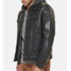 Black Hooded Leather Jacket side