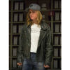 Brie Larson Distressed Leather Jacket front