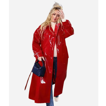 Brittany Mahomes Red Patent Leather Coat side