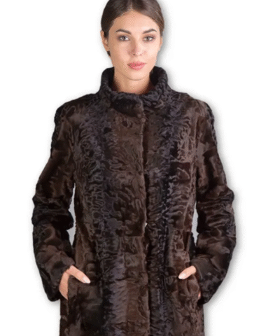 Brown Broadtail Lamb Fur Coat Angelique front