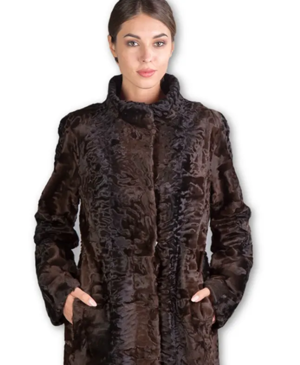 Brown Broadtail Lamb Fur Coat Angelique front