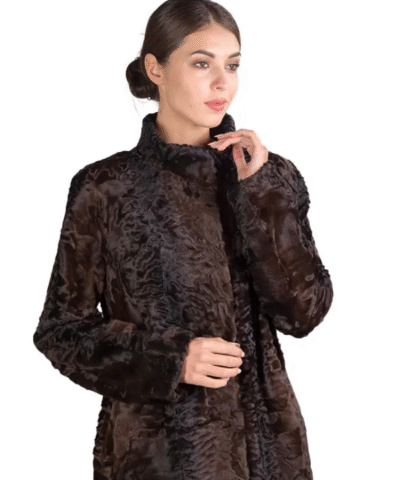 Brown Broadtail Lamb Fur Coat Angelique side