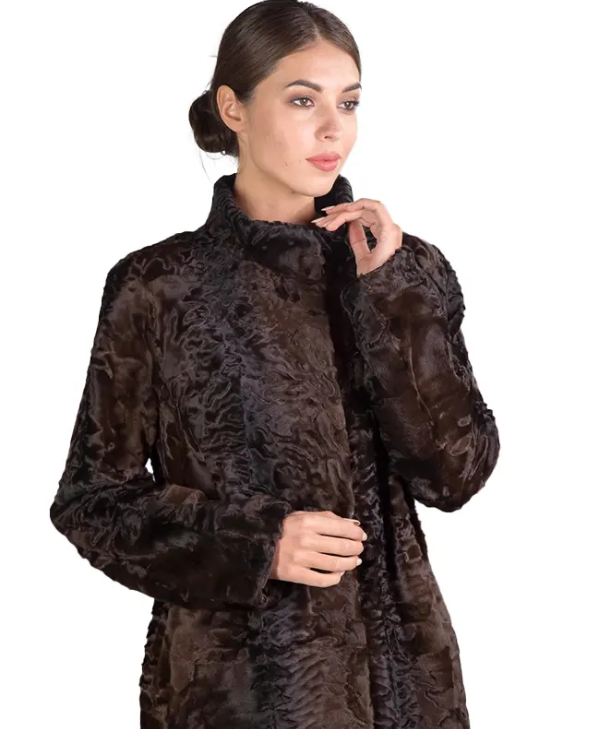 Brown Broadtail Lamb Fur Coat Angelique side