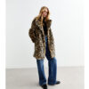 Brown Leopard Print Faux Fur Coat front