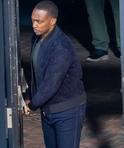 Captain America Brave New World 2025 Anthony Mackie Blue Bomber Suede Leather Jacket