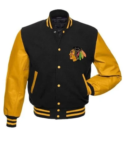 Chicago Blackhawks Black and Yellow Varsity Jacket