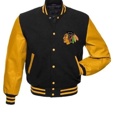 Chicago Blackhawks Black and Yellow Varsity Jacket