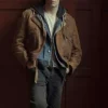 Connor Swindells Sex Education Brown Leather Jacket