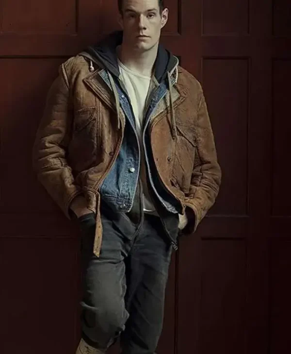 Connor Swindells Sex Education Brown Leather Jacket