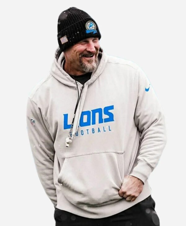 Dan Campbell Lions Grey Pullover Hoodie front