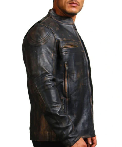 David Distressed Leather Motorcycle Jacket side