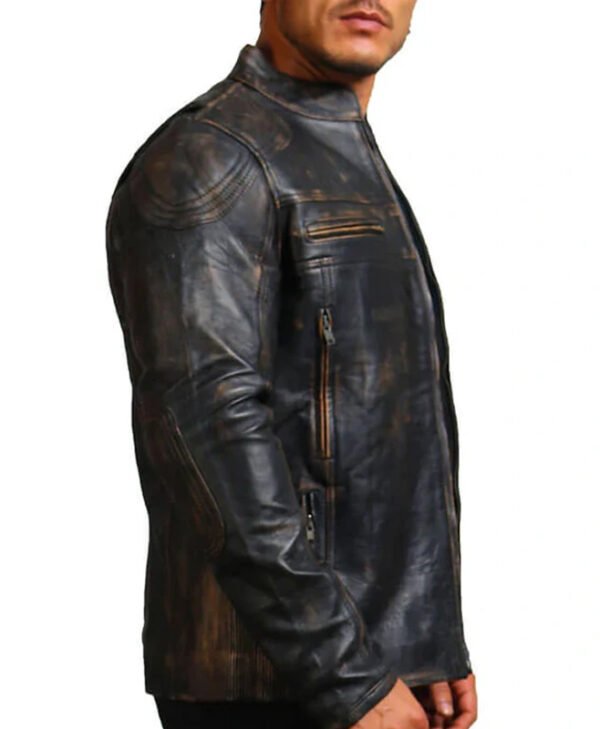David Distressed Leather Motorcycle Jacket side