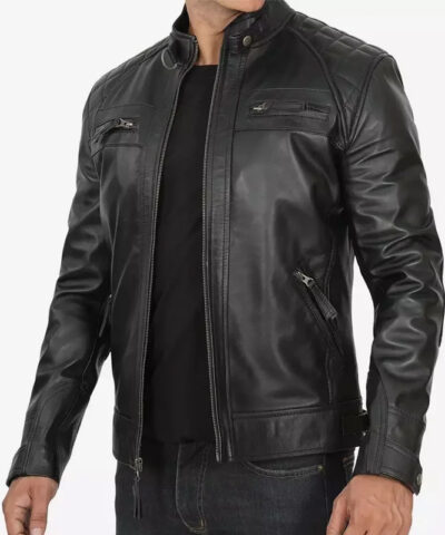 Decimal Black Cafe Racer Jacket front