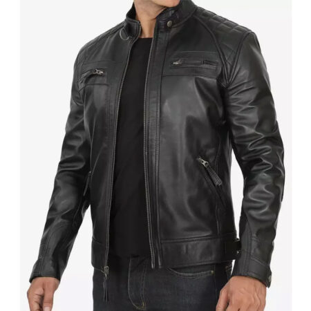 Decimal Black Cafe Racer Jacket front