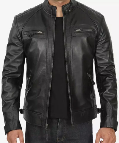 Decimal Black Cafe Racer Jacket front1