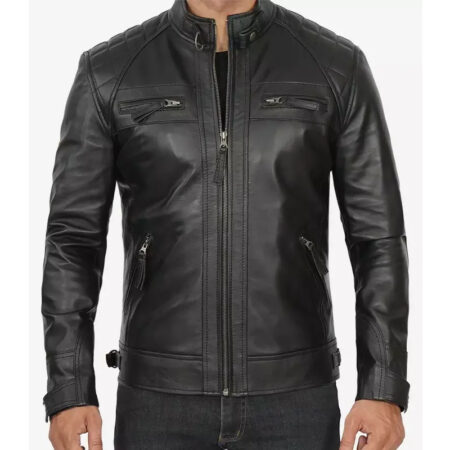 Decimal Black Cafe Racer Jacket front2