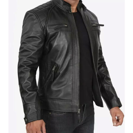 Decimal Black Cafe Racer Jacket side