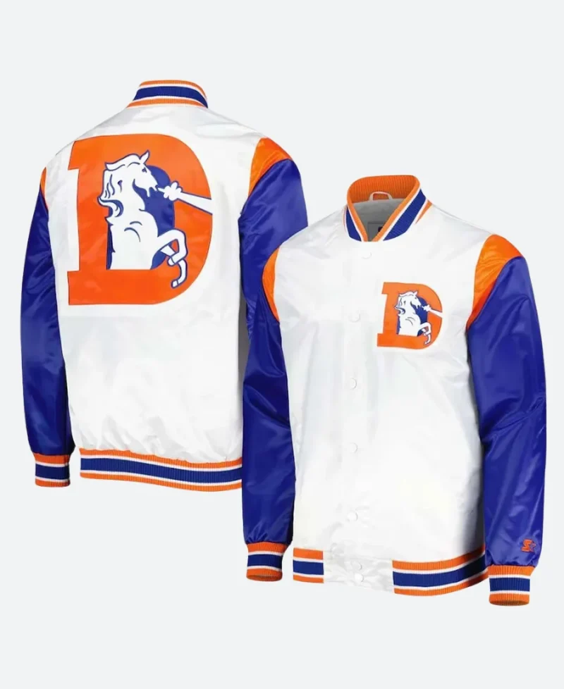 Denver Broncos Throwback Warm Up Pitch Jacket Front Back Image