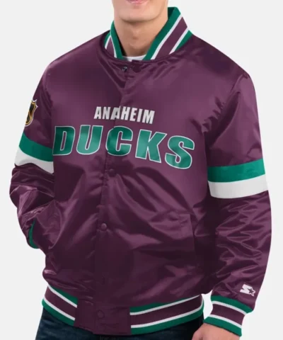 Ducks Purple Full Snap Bomber Satin Jacket