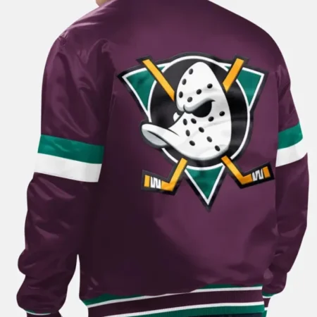 Ducks Purple Full Snap Bomber Satin Jacket Back