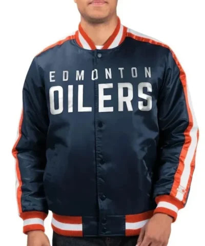 Edmonton Oilers Varsity Satin Blue Jacket