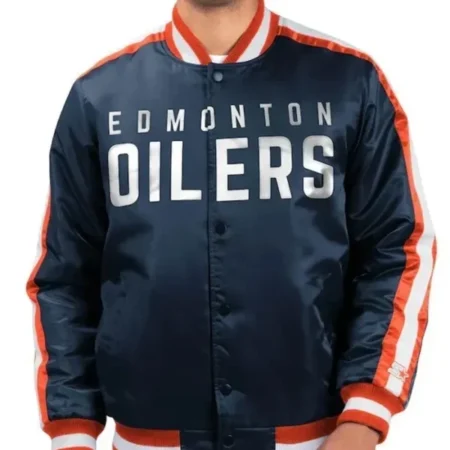 Edmonton Oilers Varsity Satin Blue Jacket