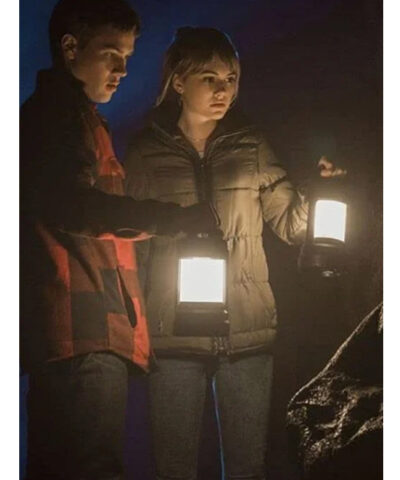 Emilia Jones Locke And Key Grey Puffer Jacket front