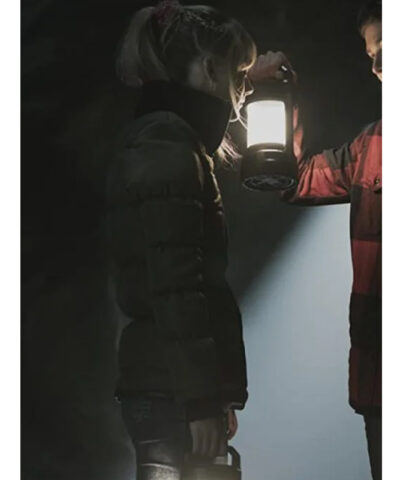 Emilia Jones Locke And Key Grey Puffer Jacket side