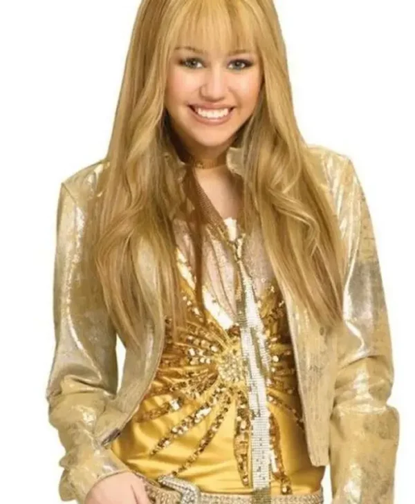 Hannah Montana Miley Cyrus Gold Leather Jacket