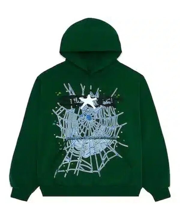 Hunter Green Sp5der Web Hoodie front