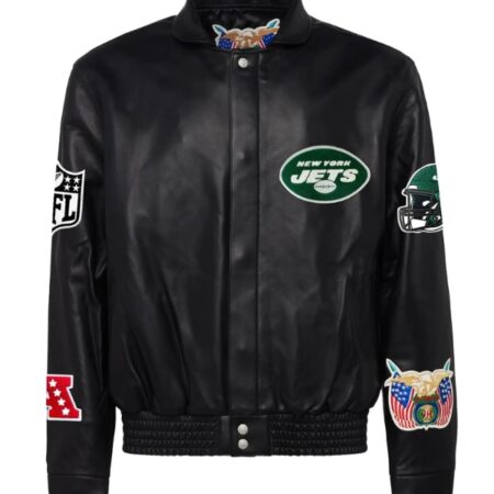 Jeff Hamilton New York Jets Patches Full Leather Black Jacket