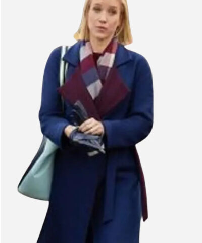 Jessy Schram Mystic Christmas Blue Trench Coat front