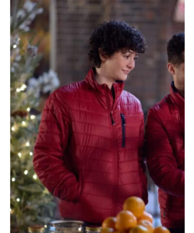 Katie Findlay The 5 Year Christmas Party Red Quilted Jacket front