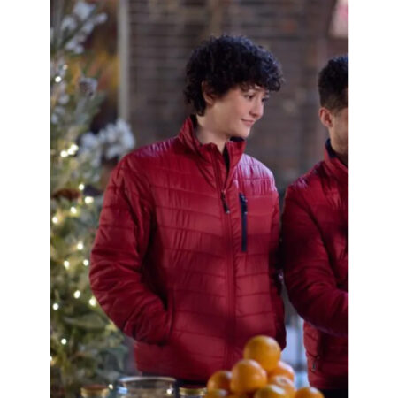 Katie Findlay The 5 Year Christmas Party Red Quilted Jacket front