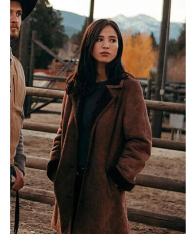 Kelsey Asbill Yellowstone Suede Leather Coat front