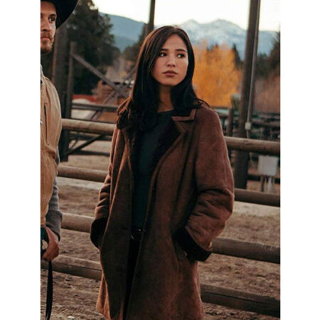 Kelsey Asbill Yellowstone Suede Leather Coat front