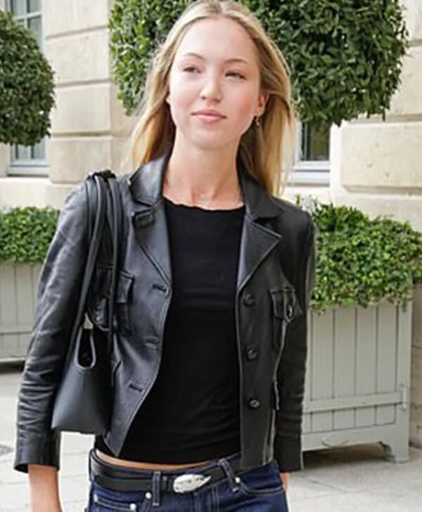 Lila Moss Paris Fashion Week Leather Jacket front1