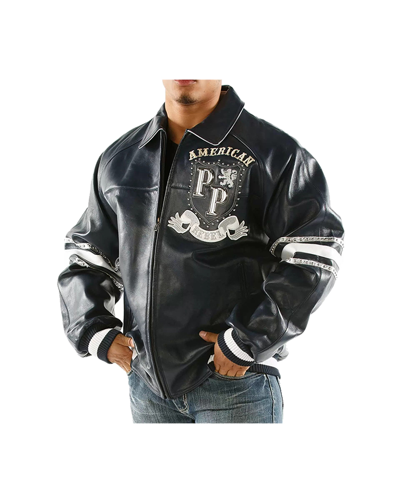Men American Rebel Navy Blue Pelle Pelle Leather Jacket 1  83367