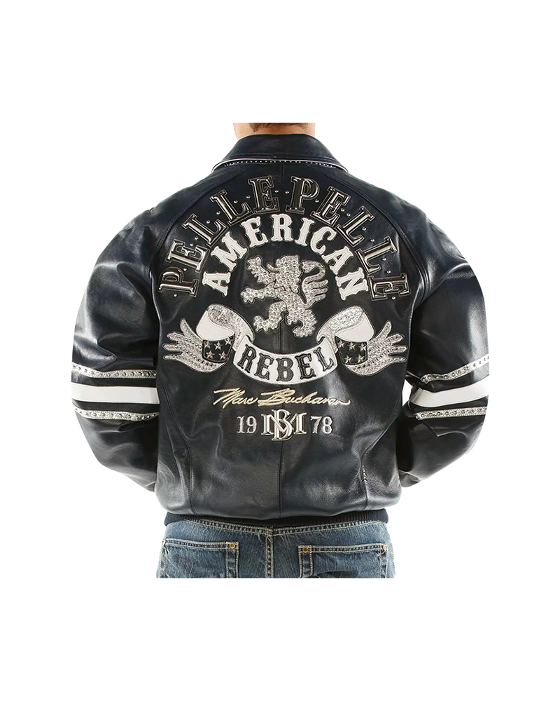 Men American Rebel Navy Blue Pelle Pelle Leather Jacket 2  67365