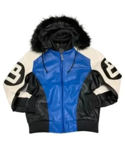 Mens 8 Ball White Bomber Black and Blue Jacket