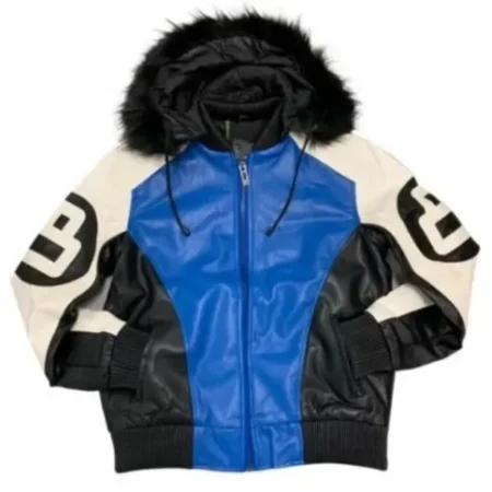 Mens 8 Ball White Bomber Black and Blue Jacket