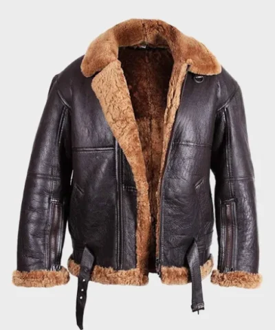 Mens B3 Brown Flying Aviator Sheepskin Leather Jacket