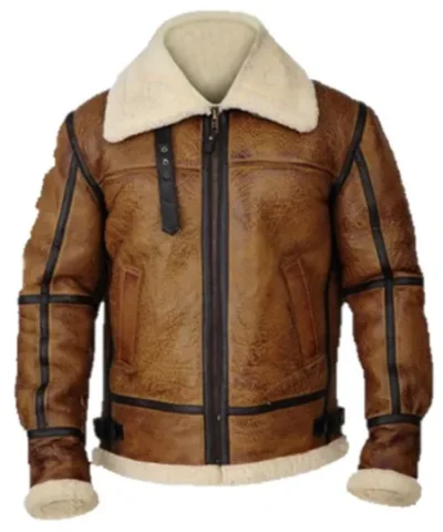 Mens B3 Distressed Brown Genuine Leather Jacket