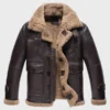 Mens B3 Shearling Fur Sheepskin Dark Brown Jacket 1